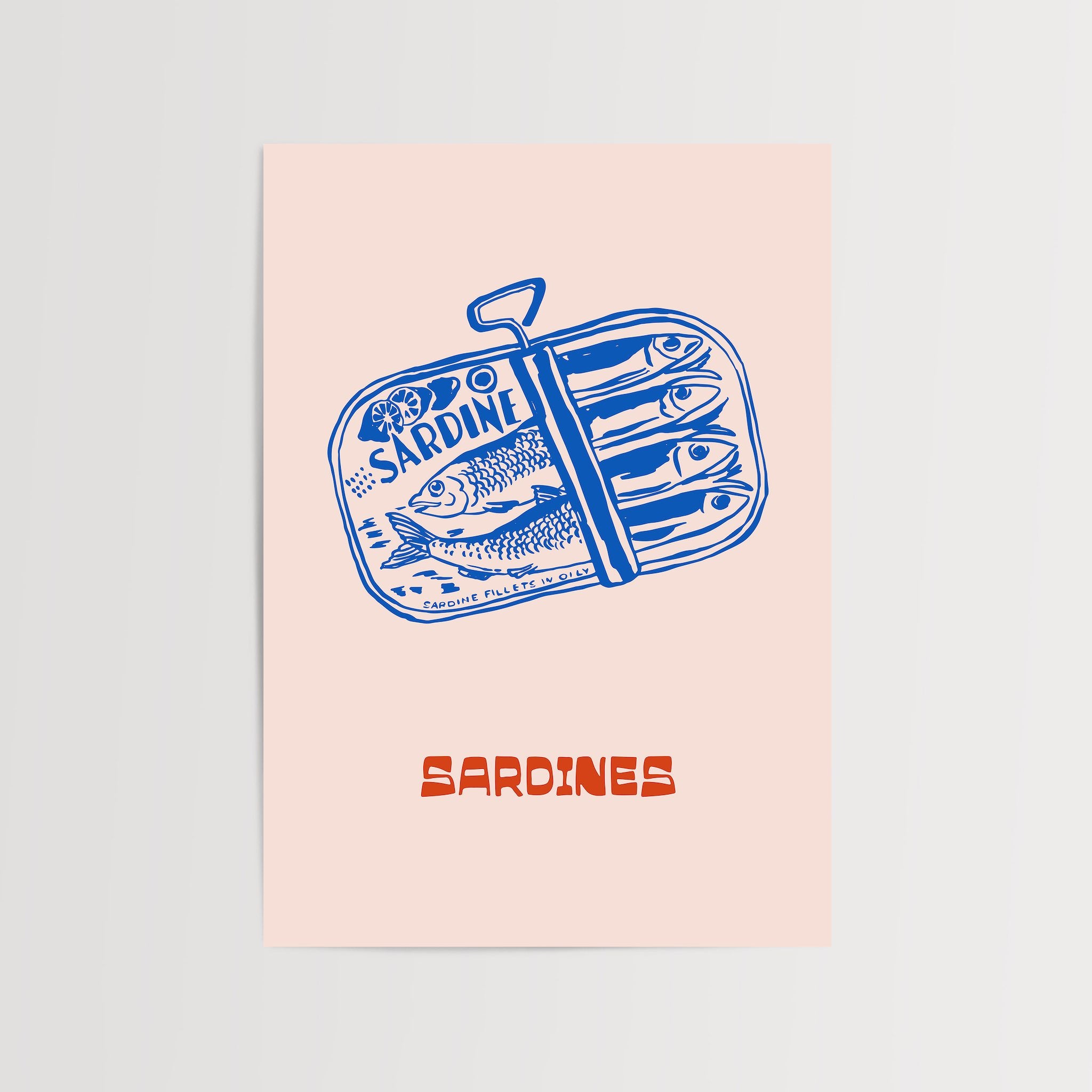 Sardines art print with quirky can illustration