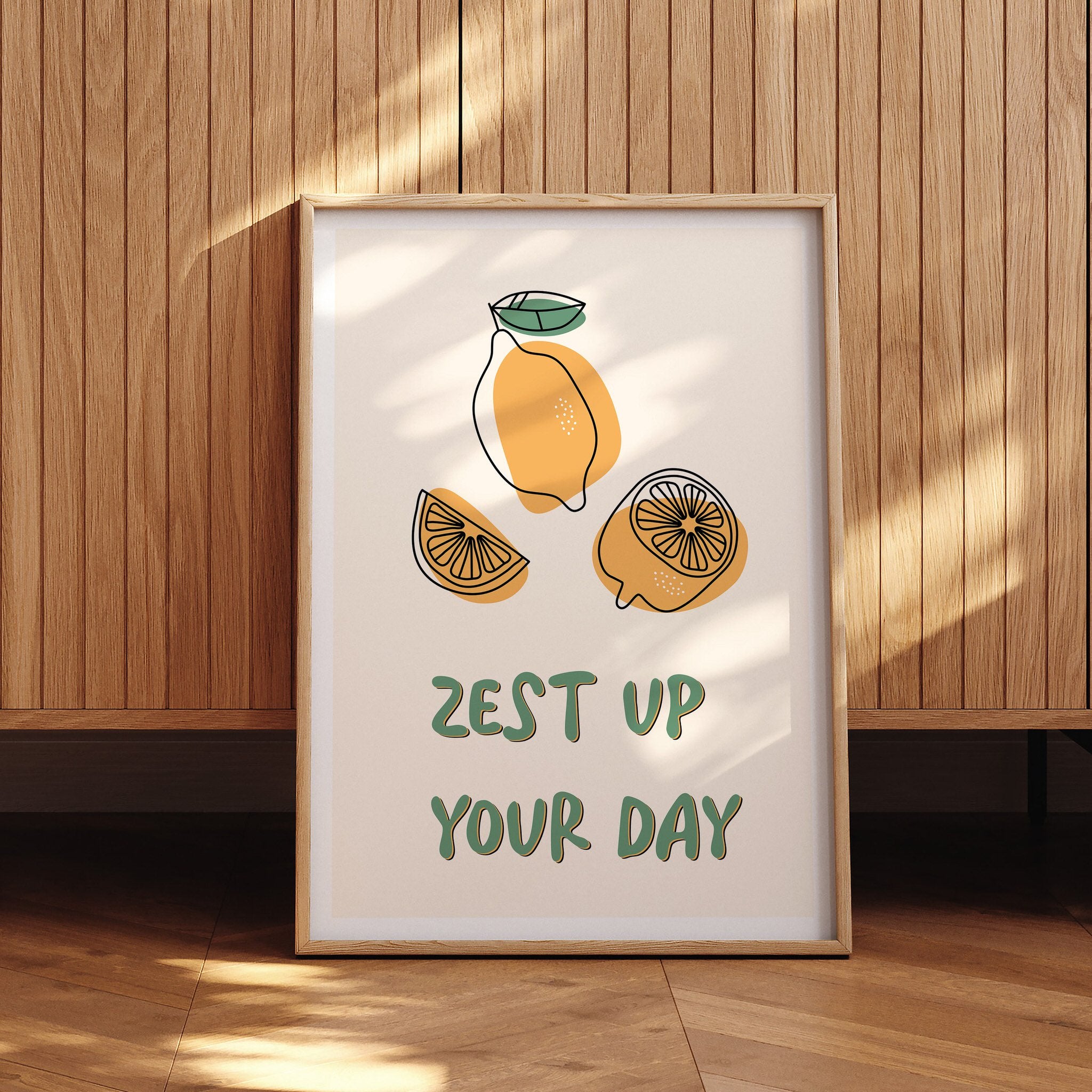 Lemon-themed Zest Up Your Day poster for kitchen or cafe decor.